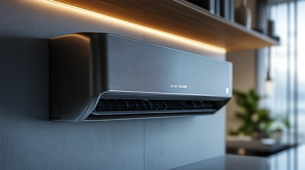 정교한 디자인의 삼성 비스포크 에어컨이 현대적인 집의 인테리어 요소로 강조됩니다. 뛰어난 성능과 세련된 외관을 보여주며, 에너지 효율성과 스타일 모두를 만족시킵니다.