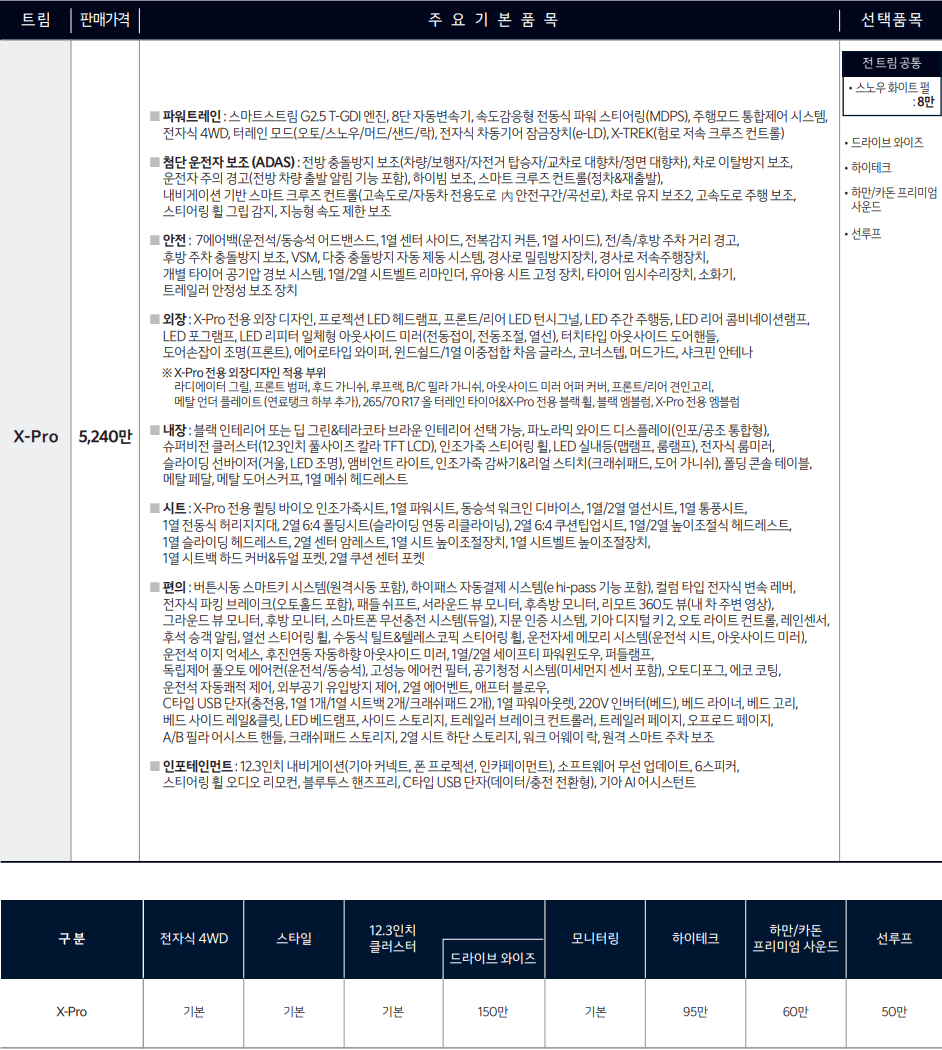 2.5 가솔린 터보 가격(X-pro)