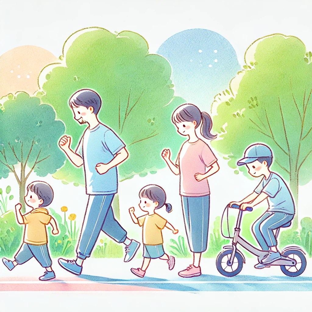 운동중인 건강한 가족