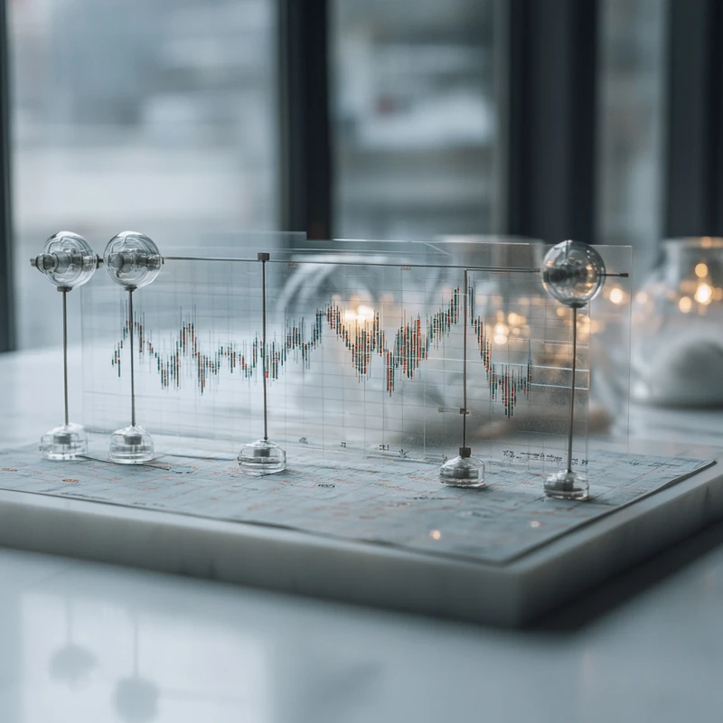 레버리지 ETF가 주식 성과를 증폭시키는 과정을 시각화한 세련된 이미지로, 금융 혁신의 복잡한 시장 역동성을 부드러운 조명 아래에서 표현합니다.