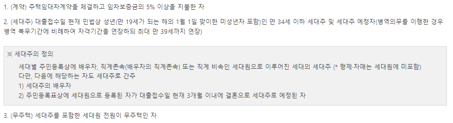 중소기업 청년 전세 자금 대출, 전월세 보증금 대출 조건 (1)