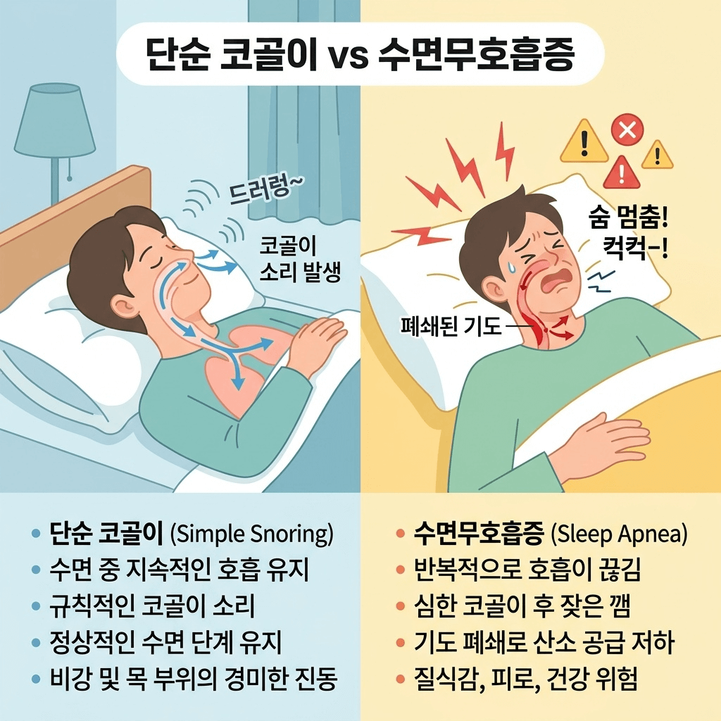 단순 코골이와 수면무호흡증 차이 비교 인포그래픽