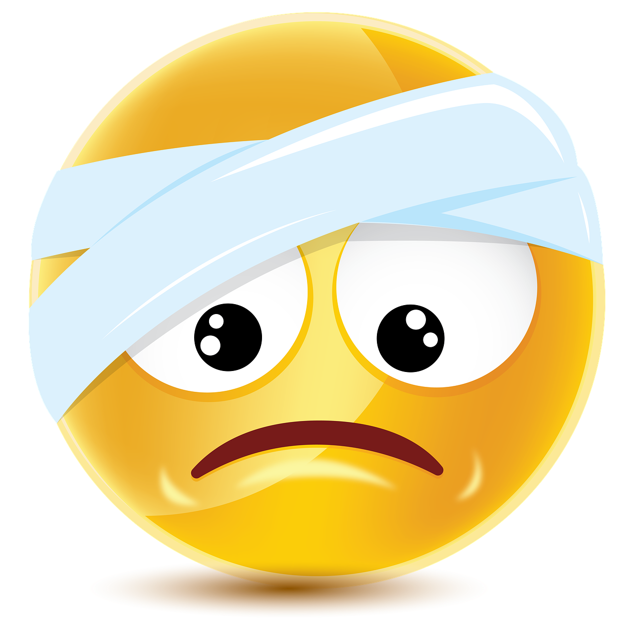 머리에 붕대를 감고 울상 짓는 얼굴 캐릭터