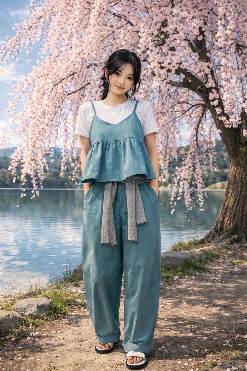 Frill blouse matching pants set clean summer outfit K-fashion