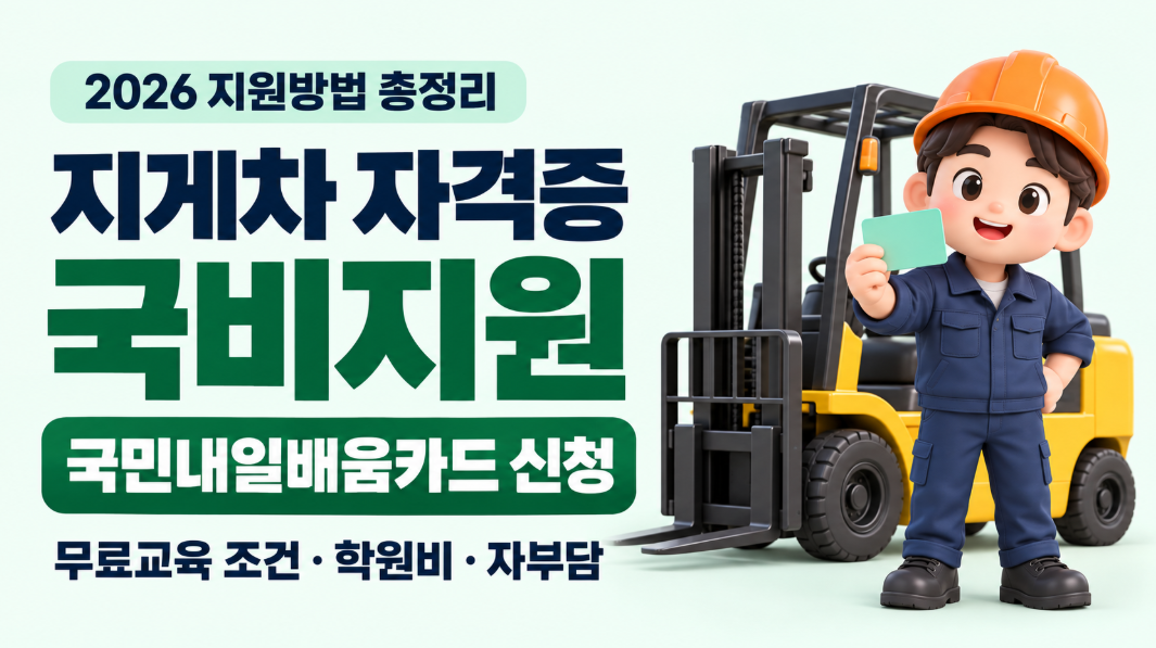2026 지게차 자격증 국비지원 받는 법｜국민내일배움카드 신청&middot;무료교육 조건&middot;학원비&middot;자부담 총정리