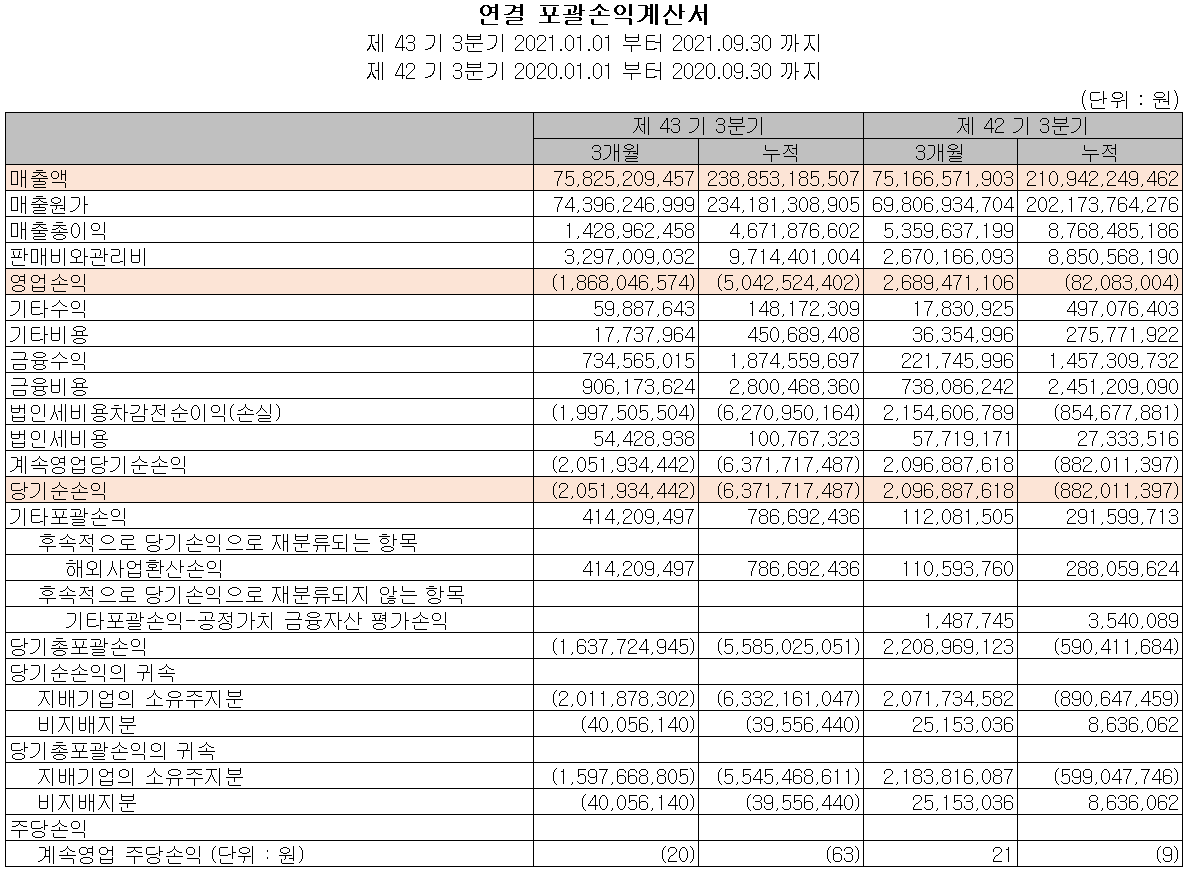 대성엘텍 - 손익계산서