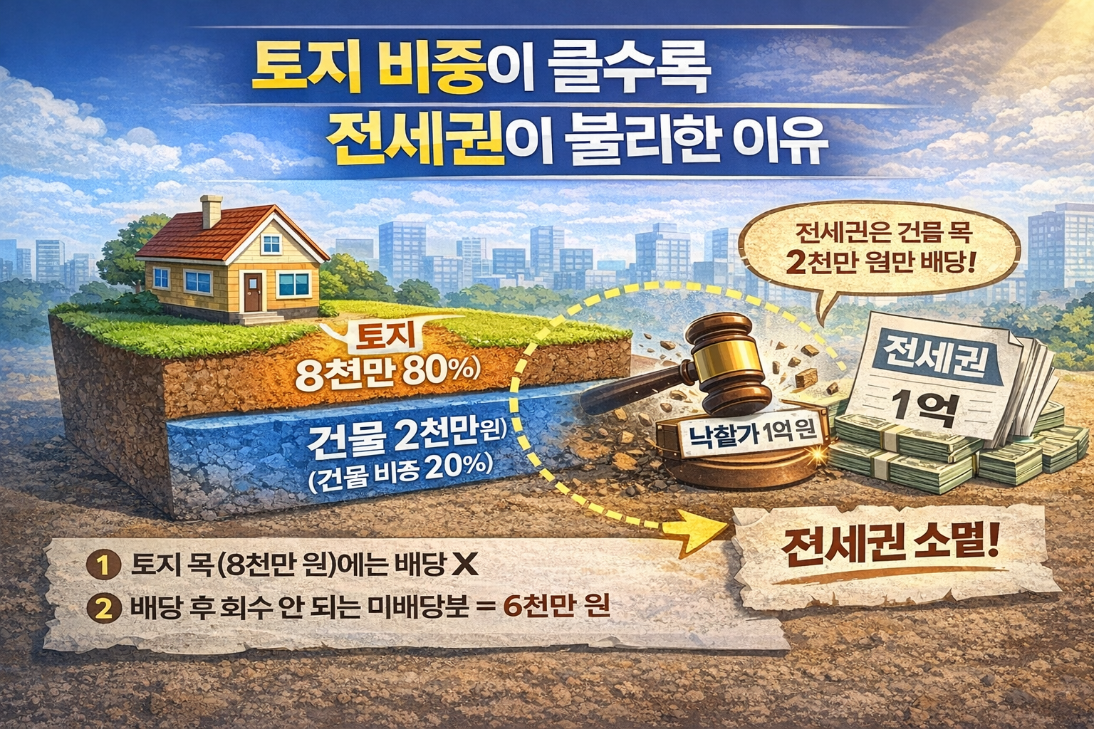 토지 비중이 큰 부동산에서 전세권 배당이 불리해지는 구조 설명