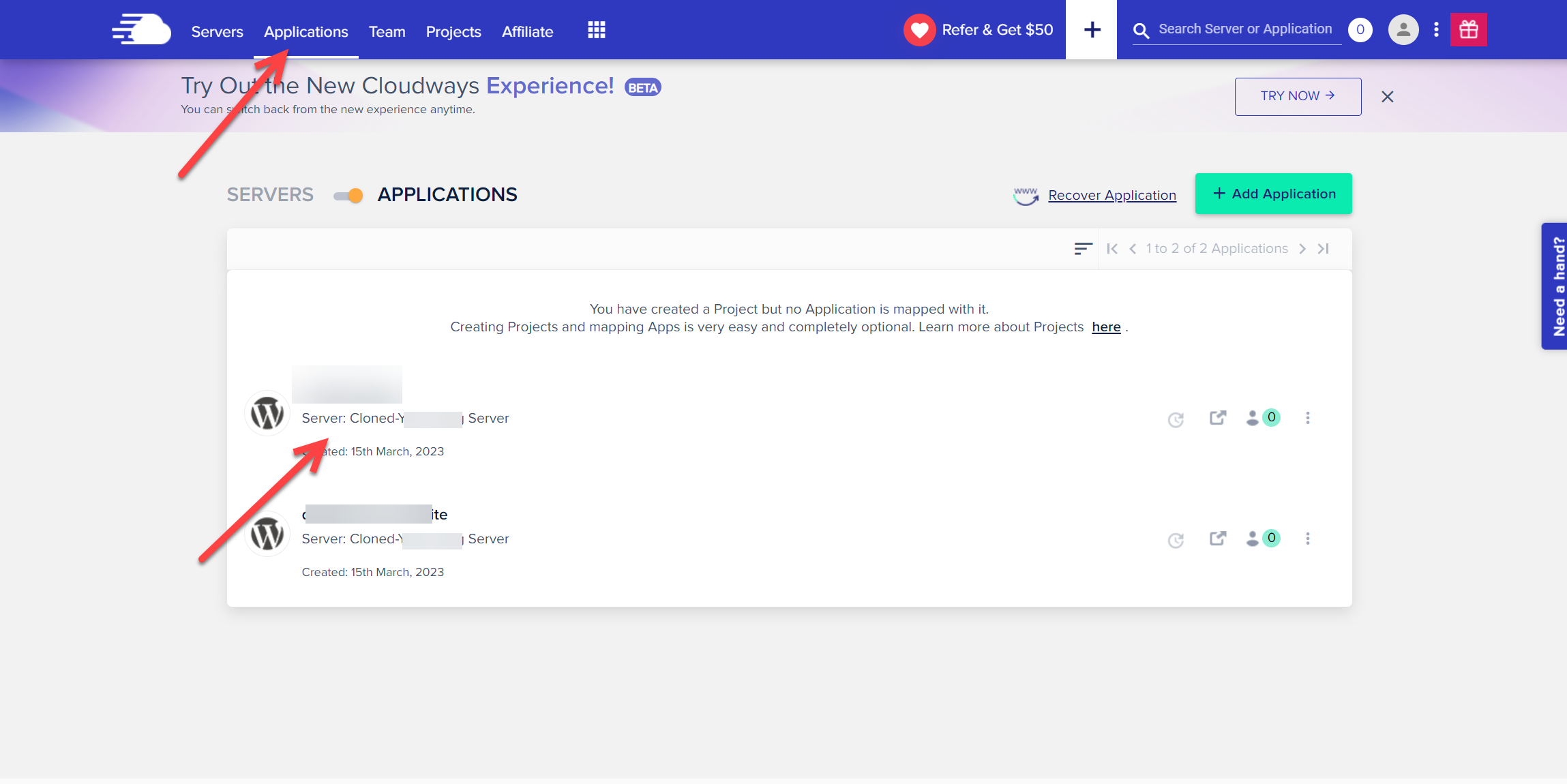 클라우드웨이즈 복원 방법 (워드프레스 사이트 롤백) - 애플리케이션 선택