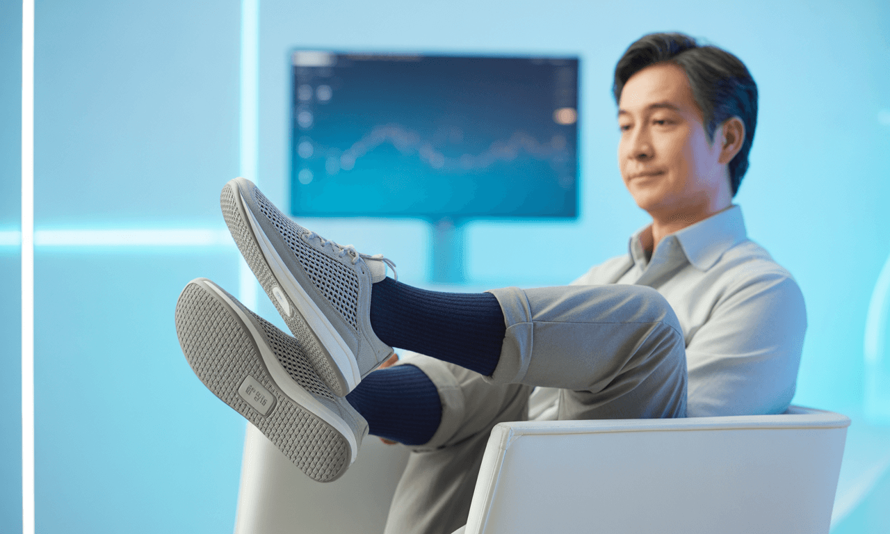 50대-남성-발톱무좀-관리-통풍-잘되는-신발-신은-모습