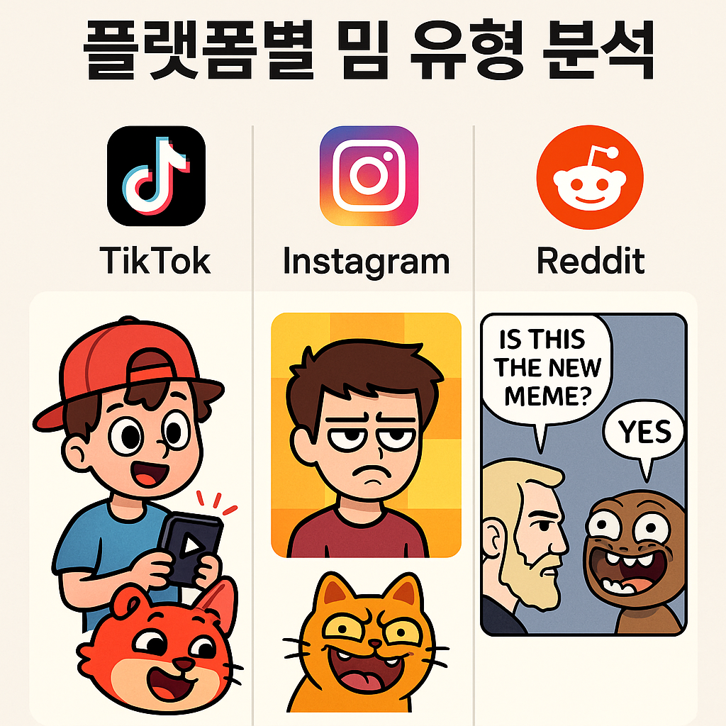 플랫폼별 밈 유형 분석: 틱톡, 인스타그램, 레딧의 밈 생태계 비교