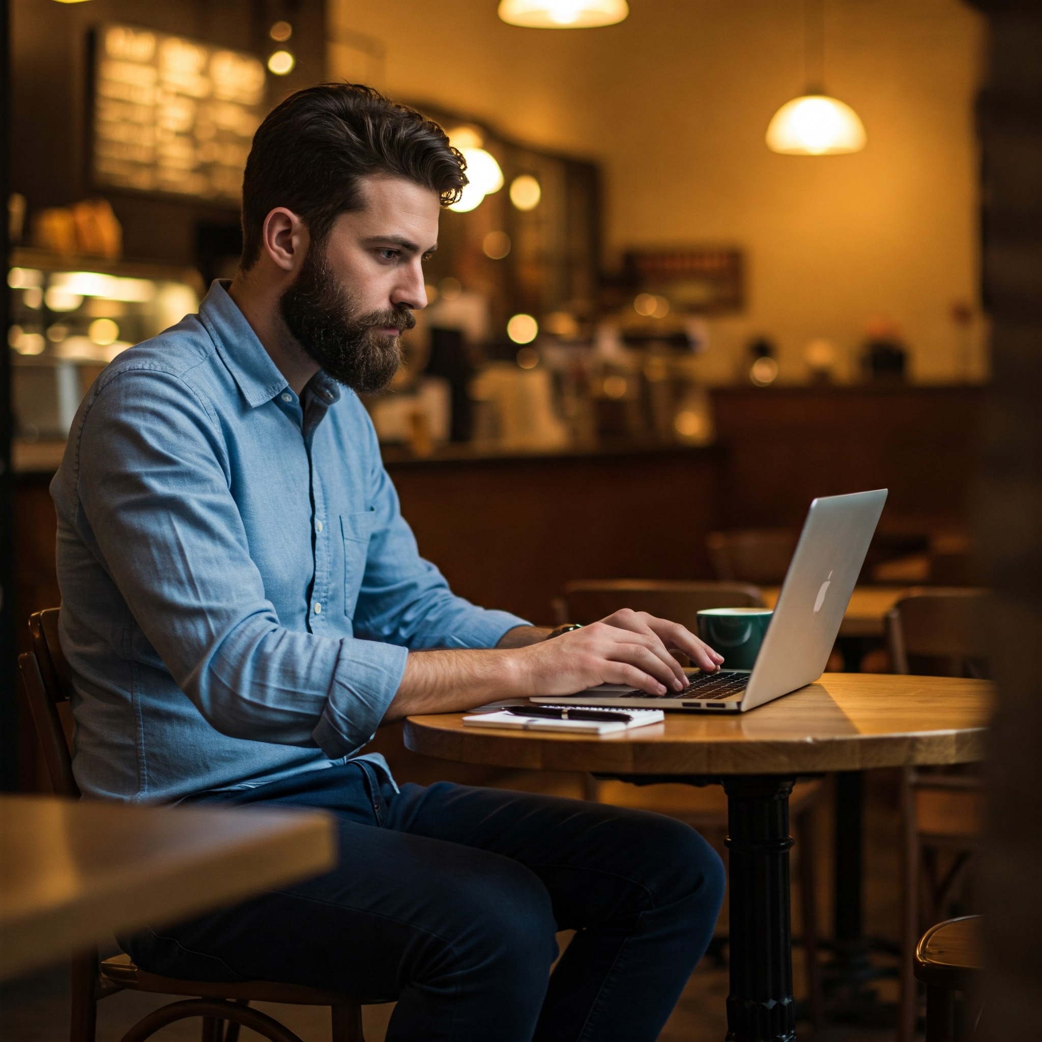 카페에서 디지털 노마드를 즐기는 남자의 모습