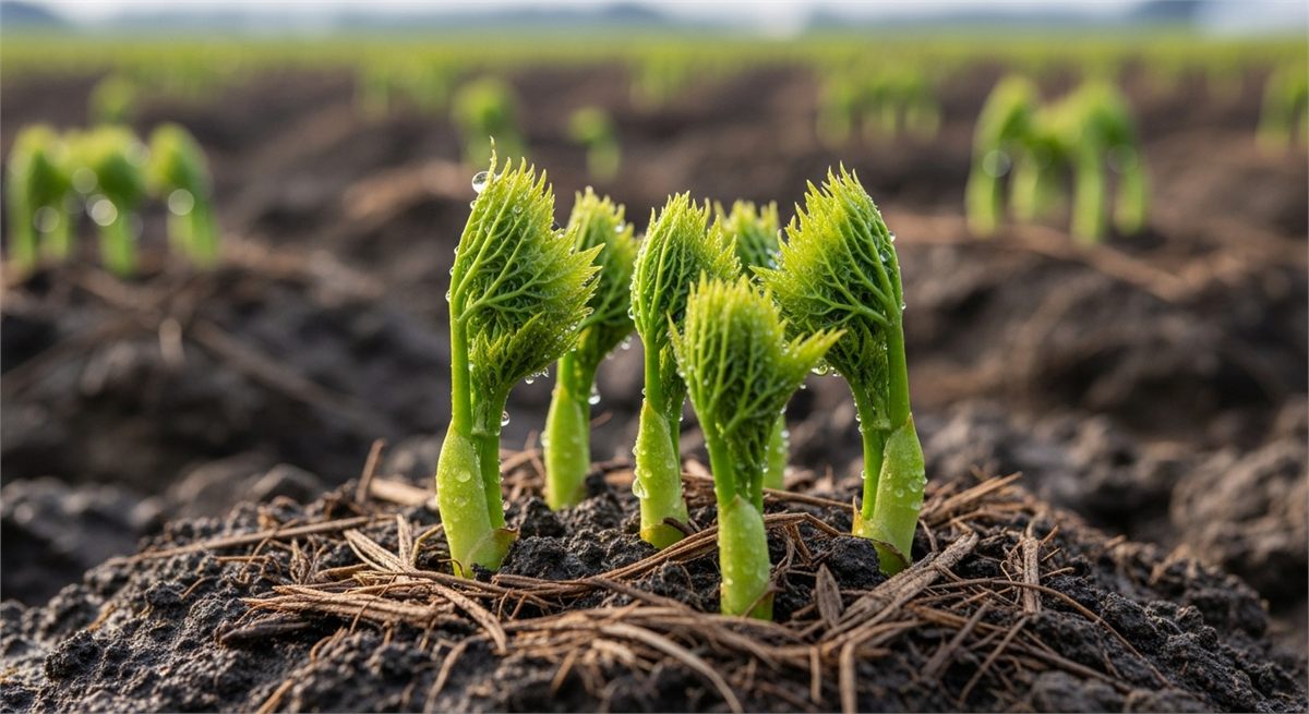 심은 뒤 올라온 두릅 새순과 밭 상태를 보여주는 장면