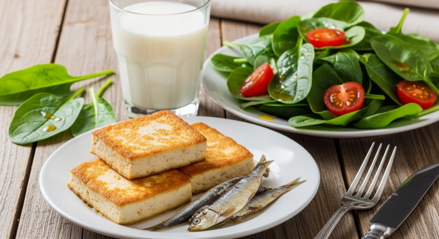 멸치, 두부, 우유 등 칼슘 음식이 포함된 건강식