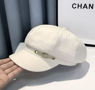 HXT 여성 무지 헌팅캡 팔각모 벨트 포인트 뉴스보이캡 겨울 베레모 빵모자&#44; 화이트