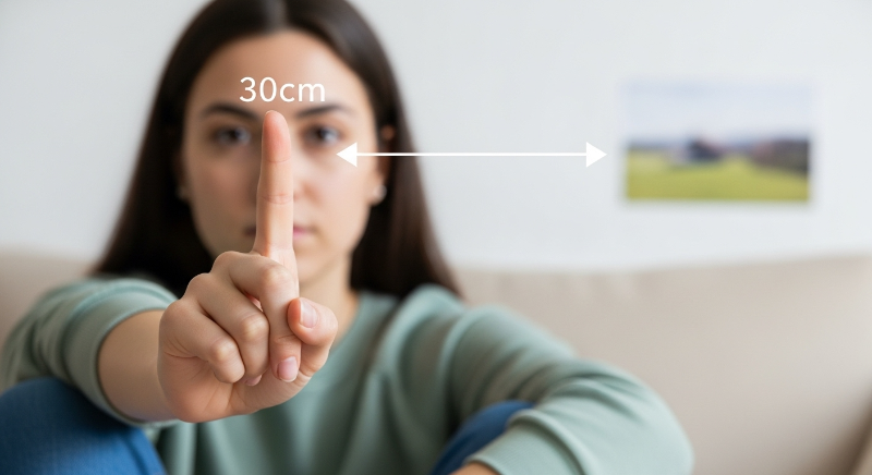 팔을 앞으로 쭉 뻗고 엄지손가락을 세웁니다.