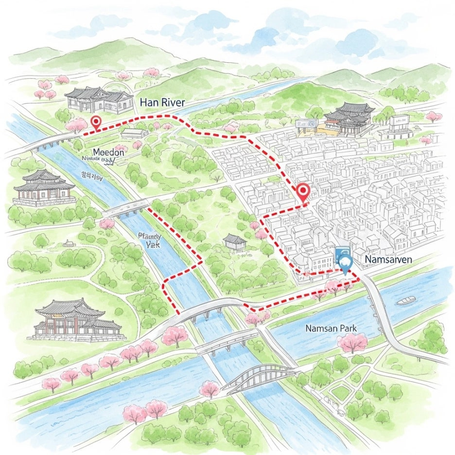 자연경관이 담긴 마라톤 경로 지도 이미지