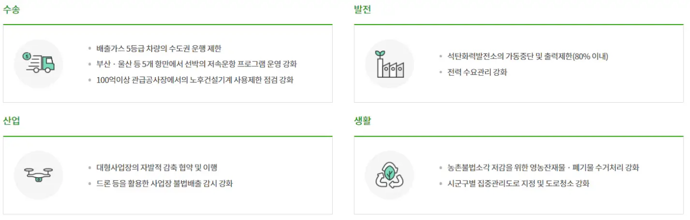 환경부에서 진행하는 미세먼지 계절관리제의 예시