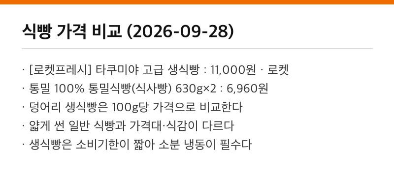 식빵 가격 비교 2026-09-28