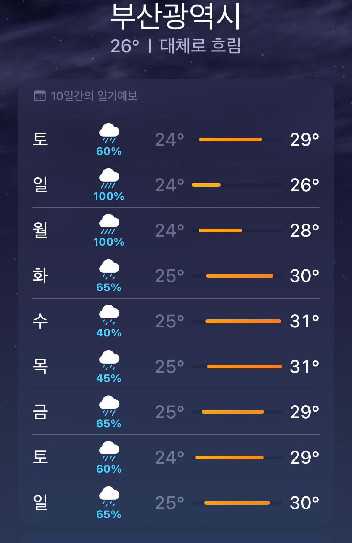일주일 내내 비 예보였는데 왜 주말에만 왔을까