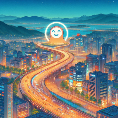 도로 위에 떠 있는 가상 캐릭터와 스마트 내비게이션.