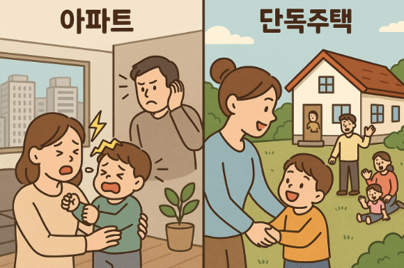 아파트 vs 단독주택 육아 관련 사진