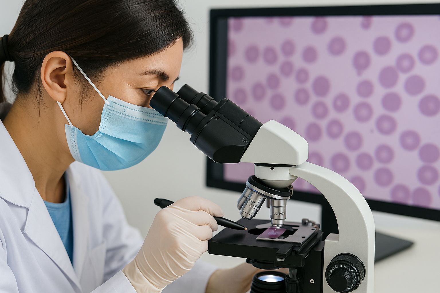 혈액세포 상태를 확인 중인 병원 의료진의 모습