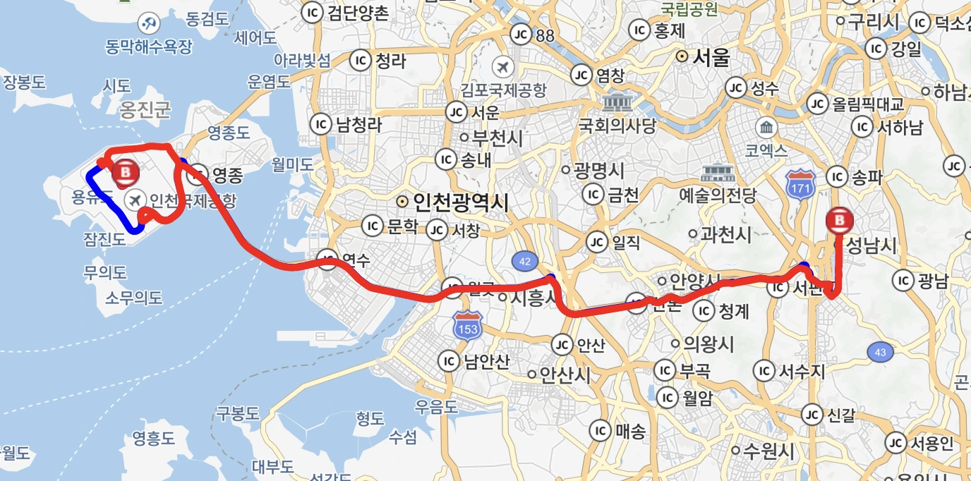 인천공항 5300-1 운행지도