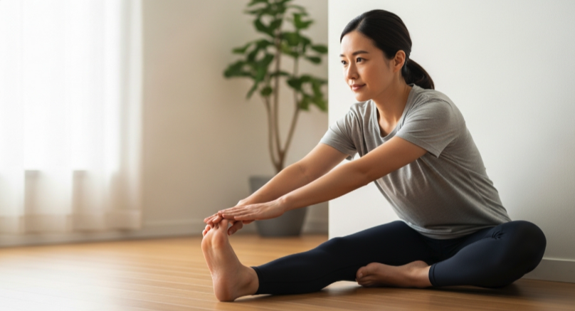 종아리 근육 통증 원인 스트레칭 모습