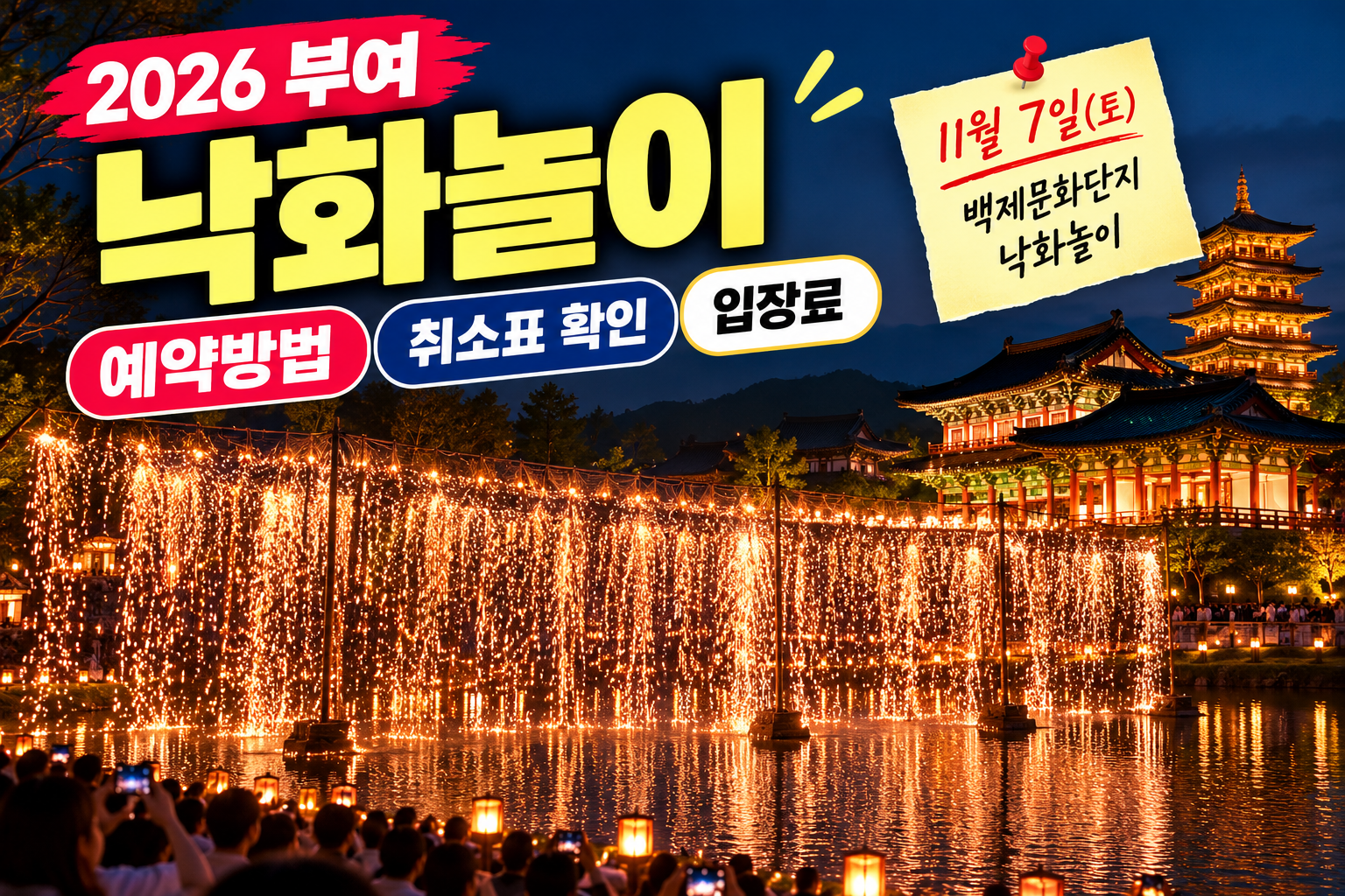 2026 부여 낙화놀이 예약방법과 취소표 확인, 백제문화단지 11월 7일 행사 일정 및 입장료 안내