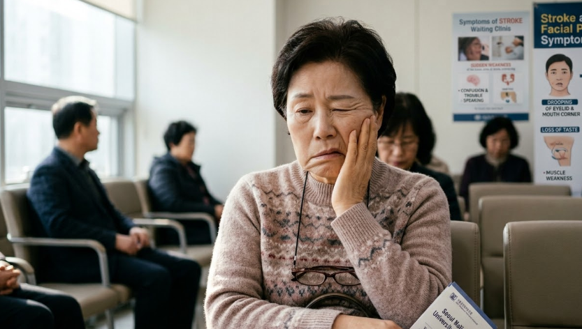 진료를 대기하고 있는 구안와사 환자