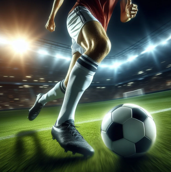 잔디 구장에서 볼을 몰고 있는 그림