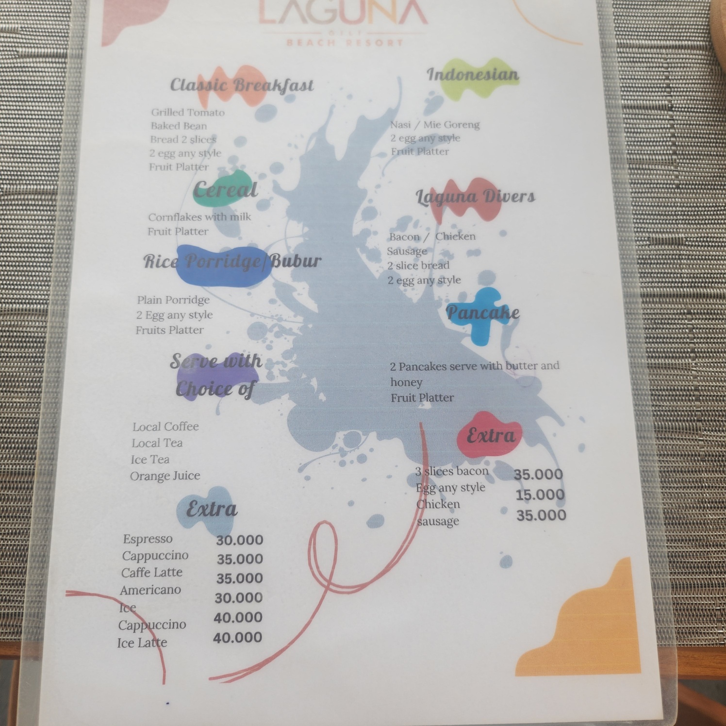 라구나길리-조식메뉴