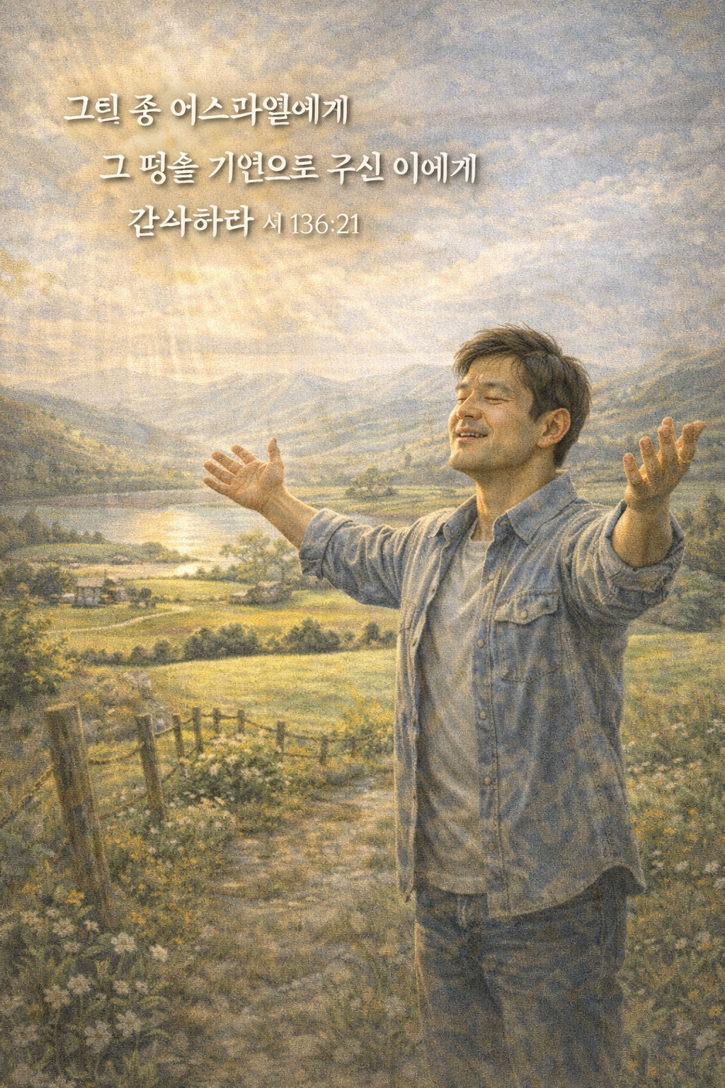 시 136:21 말씀을 보며&amp;#44; 모든 것을 주시는 주님의 음성을 따라 살아가며 주님의 음성이 주님께 열납되어 제게도 주님의 땅을 주신다는 것을 믿음으로 바라보게 하셔서 감사가 되었습니다. 제게 주님의 땅을 주시는 주님을 찬양드립니다. 주께서 주시는 주님의 땅을 잘 받고 그 안에서 깊은 안정감 가운데 은혜롭게 살아가는 삶입니다.