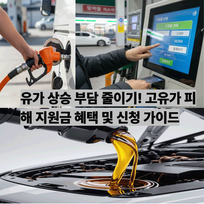 주유소에서 유가 가격표를 확인하며 고유가 피해 지원금을 조회하는 모습