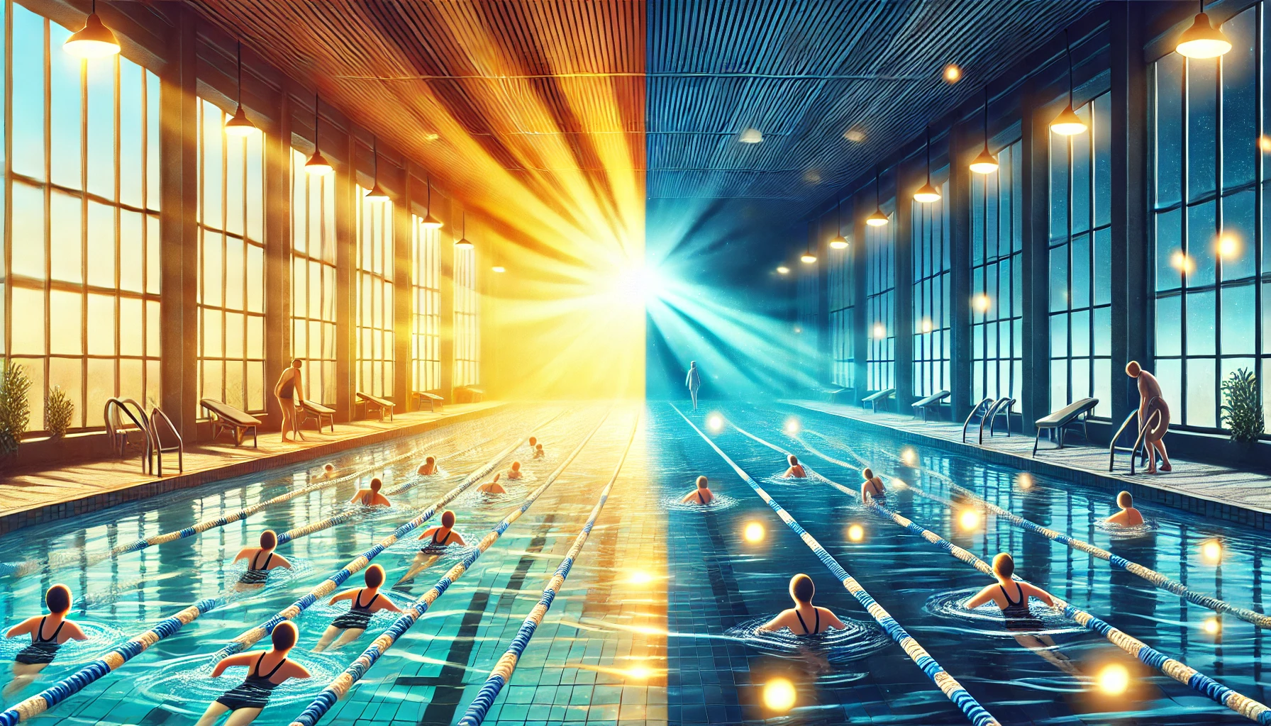 아침 저녁 수영 비교