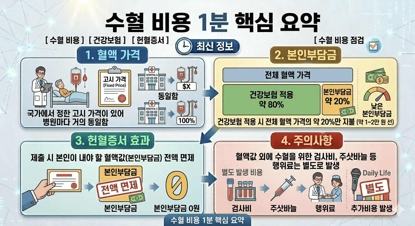 수혈 비용 1분 핵심 요약