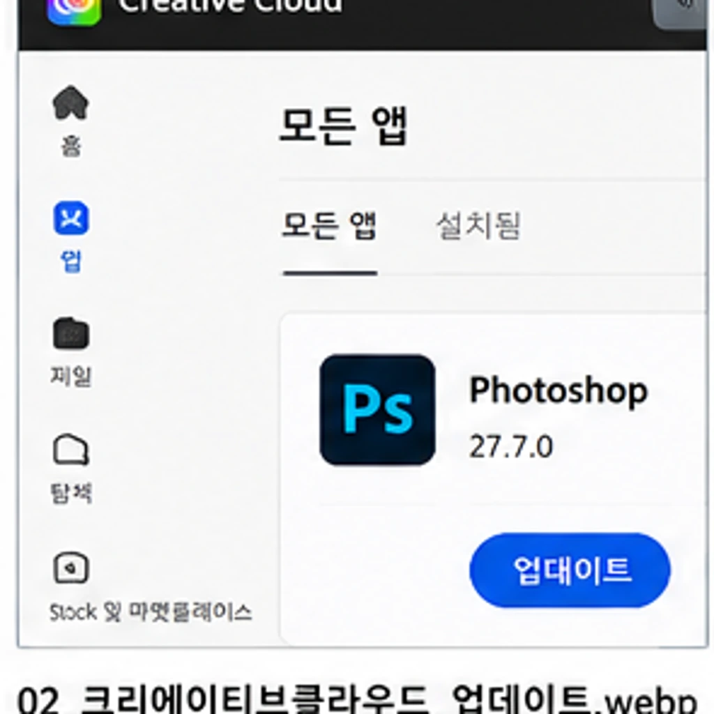 Adobe Creative Cloud 앱에서 Photoshop 27.7 업데이트를 확인하는 화면