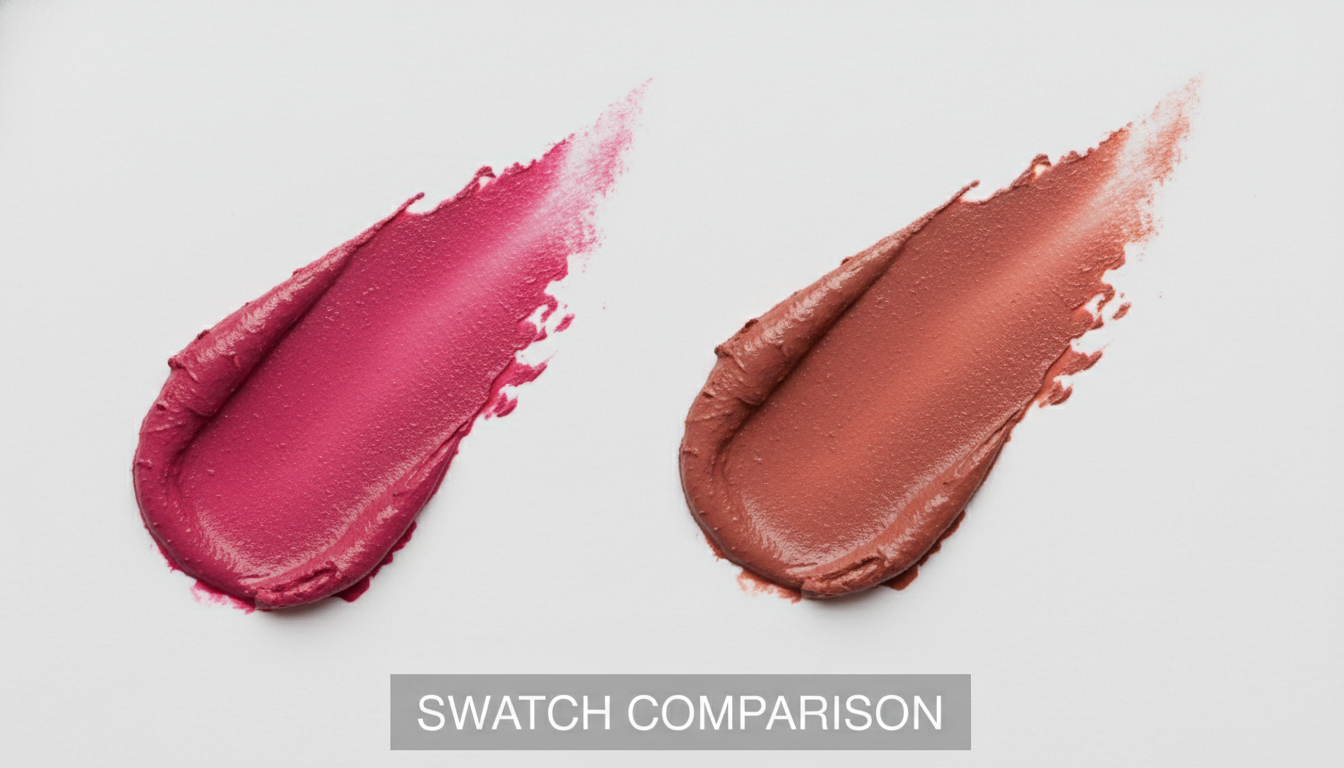 헤라 립스틱 체리쉬 라즈베리 핑크와 스피치리스 브릭 브라운 발색 질감 비교