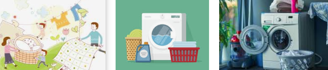 이불 빨래 주기를 보여주는 세탁기 이불널기 장면