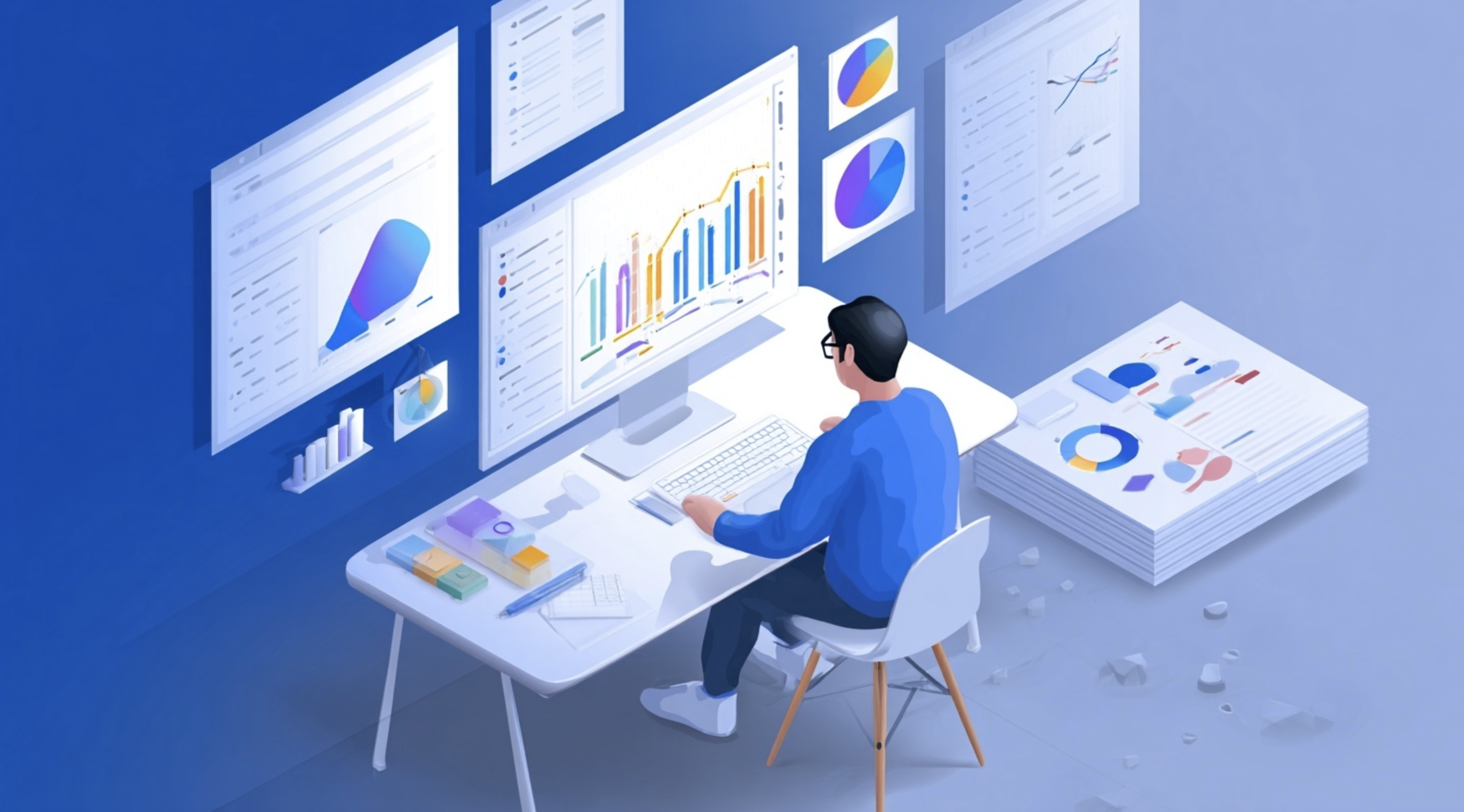 일반인 투자자가 엑셀을 활용하여 AI 대장주 데이터를 분석하는 모습