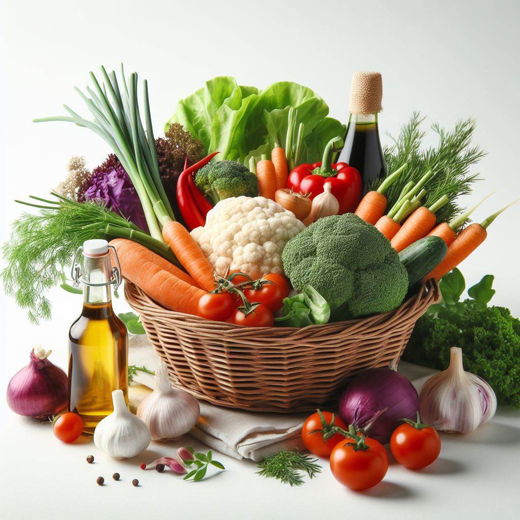 바구니 위 신선한 야채들