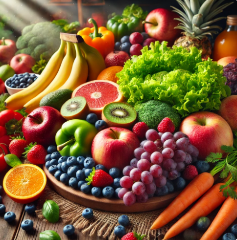 다양한색의 과일과채소