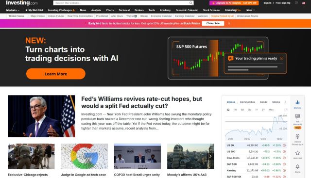 인베스팅닷컴 (Investing.com) 홈페이지 모습