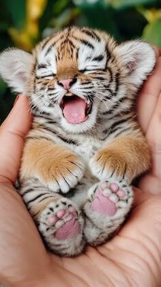 막-태어난-너무도-작은-새끼-호랑이가-손바닥-위에서-하픔을-하고있는-앙증스런-모습