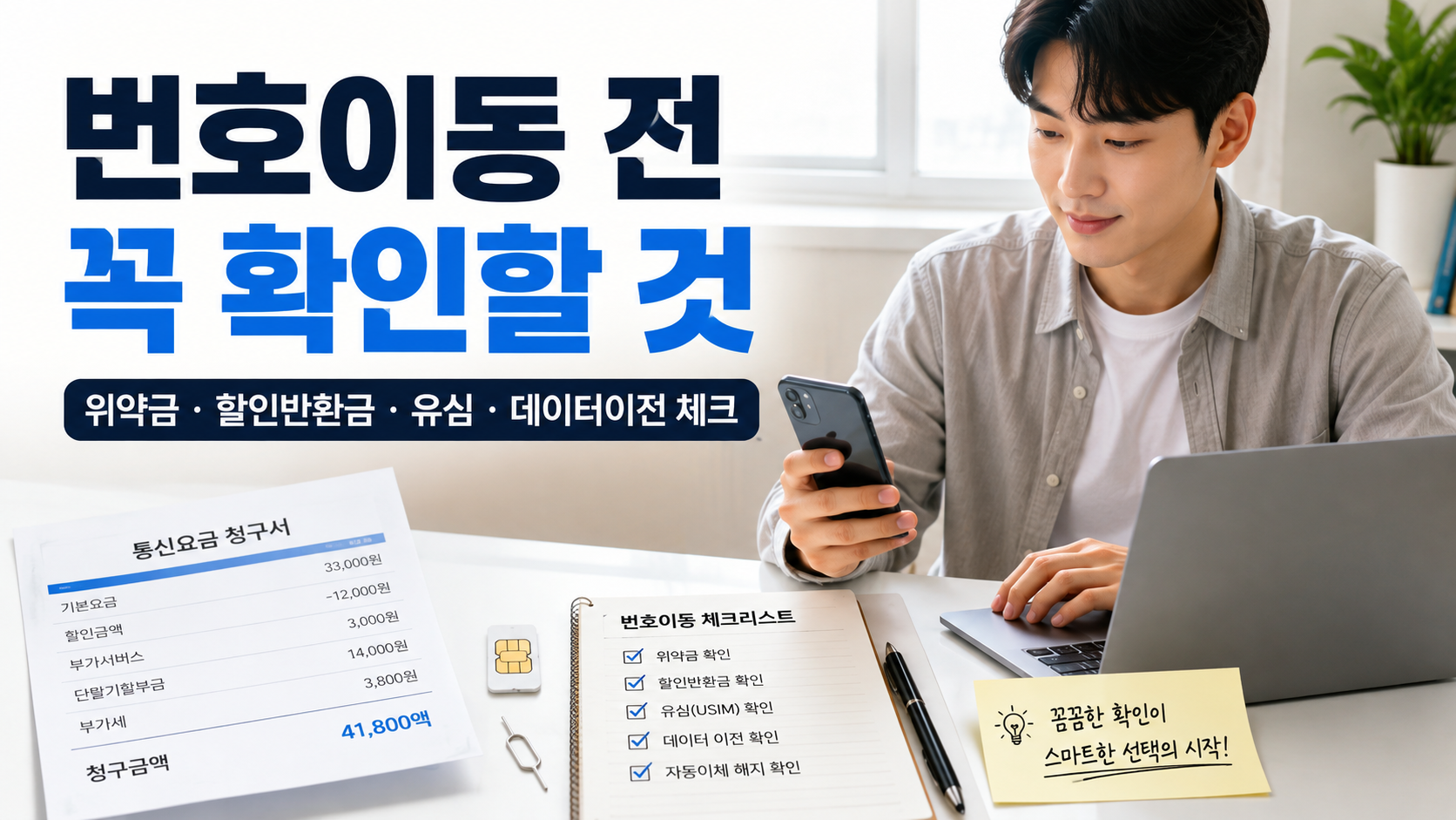 휴대폰 번호이동 전 꼭 확인할 8가지 2026|위약금·결합할인·유심까지 총정리