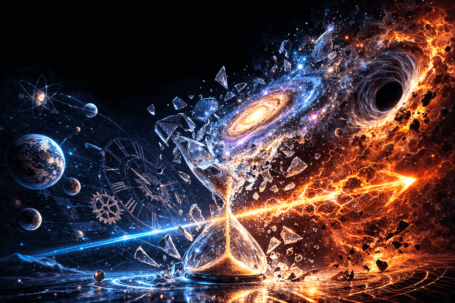 "왜 시간은 앞으로만 흐를까요? 엔트로피와 열역학 제2법칙부터 블랙홀, 그리고 오싹한 볼츠만 브레인 가설까지, 현대 물리학이 말하는 시간의 화살에 대해 알아봅니다."