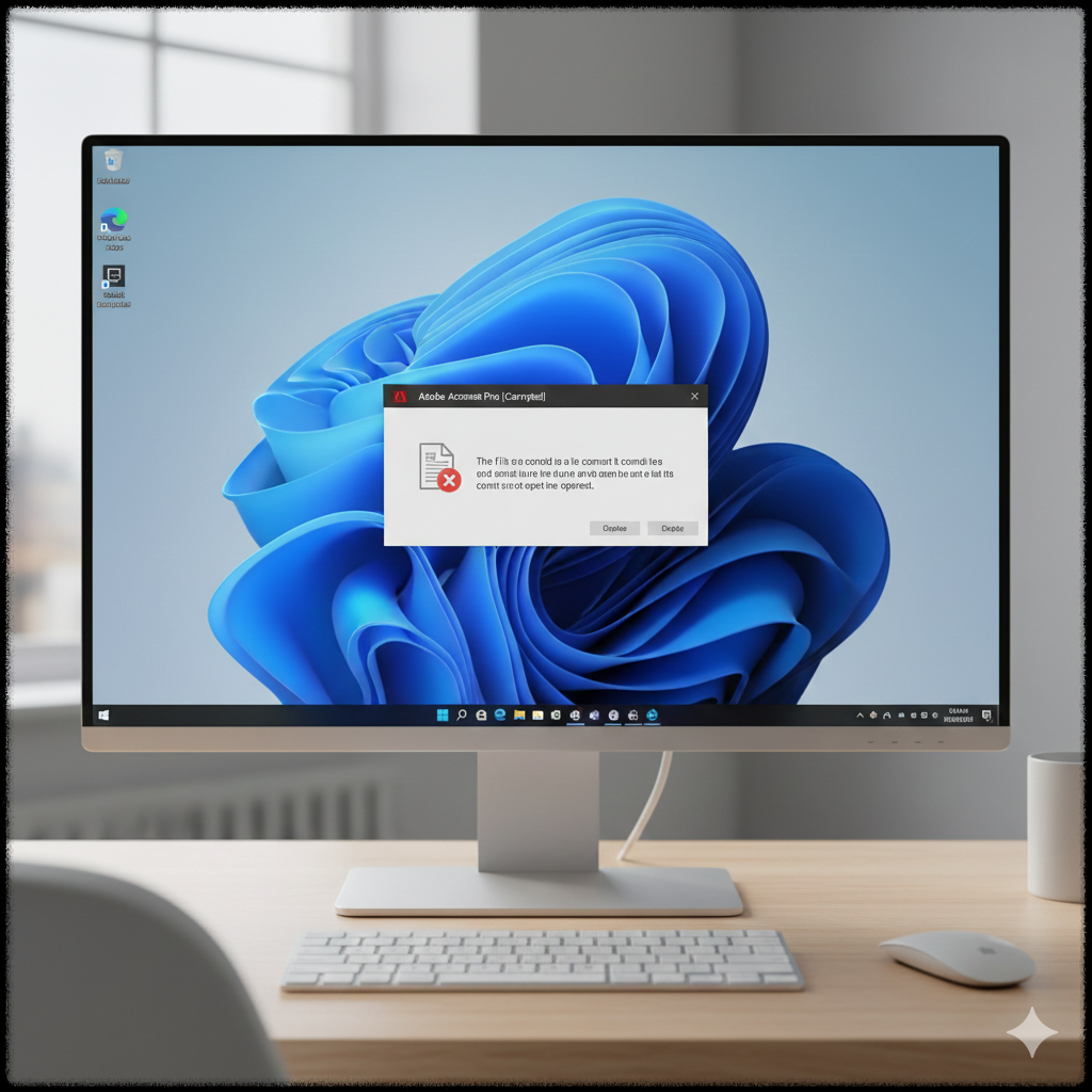 Adobe Acrobat에서 PDF 파일이 열리지 않는 모습