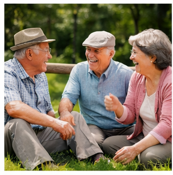 화창한 날에 서로의 칭찬과 배려를 하면서 상냥한 말투로 즐겁게 대화하는 시니어들
이미지 출처: Gemini AI 생성