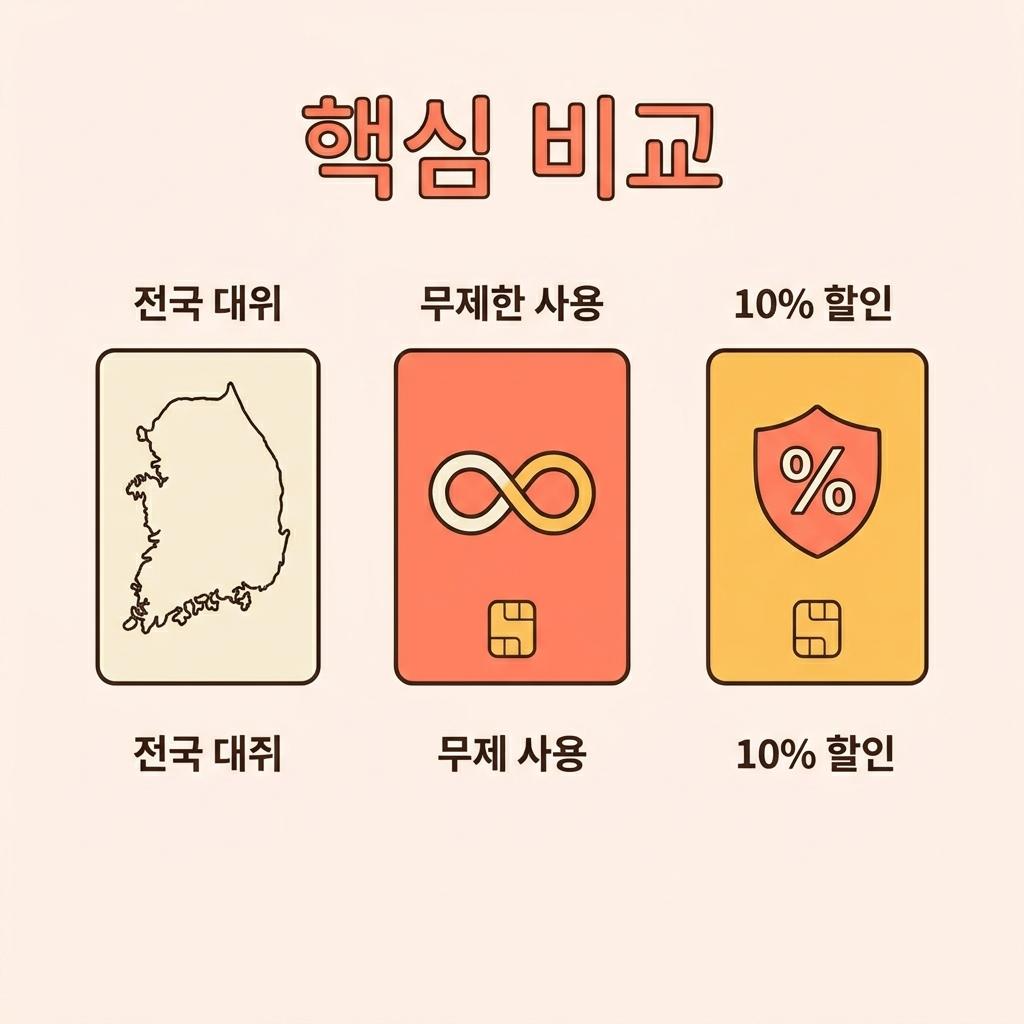 K-패스, 경기패스, 동백패스의 지역 및 한도 차이