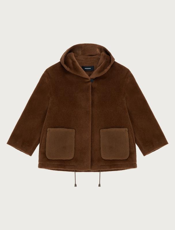 무스탕 패치 알파카 후드 재킷